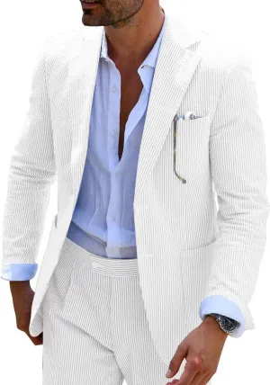 EMERAIDVLN Seersucker Suit Mens 2 Piece Regular Fit Beach Wedding Casual Prom Summer Wear Striped Blazer and Pants
