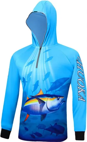 ESEL Men's Fishing Shirt Long Sleeve UPF 50 Sun uv Protection Microfiber Moisture Wicking Performance Quick Dry Hoodie