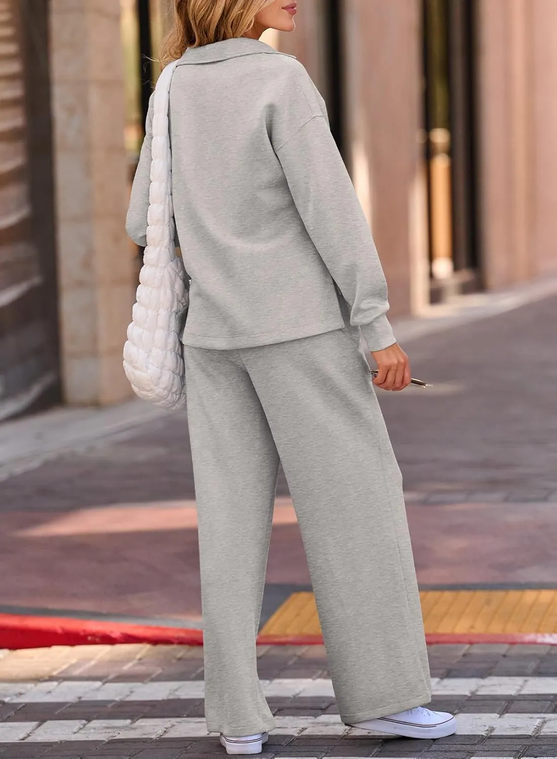 EVALESS Two Piece Sets for Women Lounge Sets V Neck Sweatshirt Wide Leg Sweatpants Women Outfits