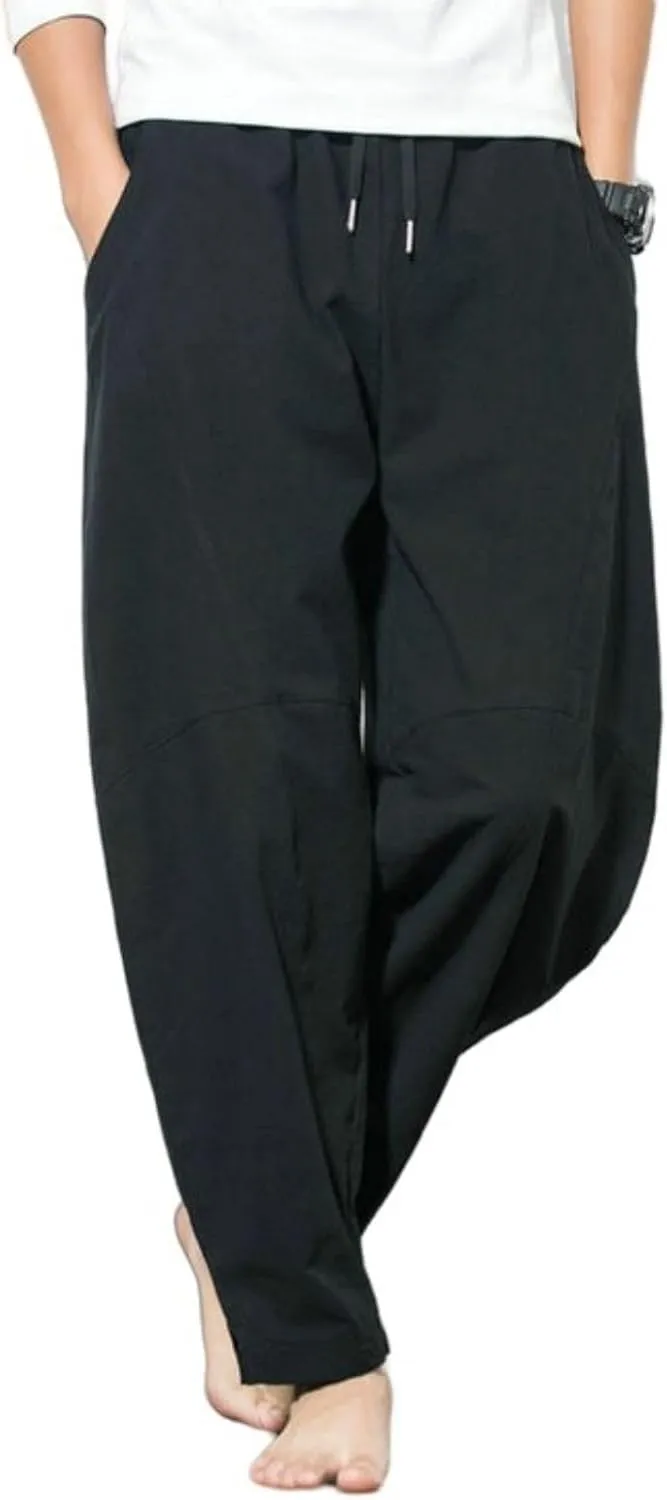 evzosrz Mens Harem Pants Casual Drawstring Elastic Waist Baggy Lightweight Trouser Hippie Fall Beach Yoga Pants Trousers