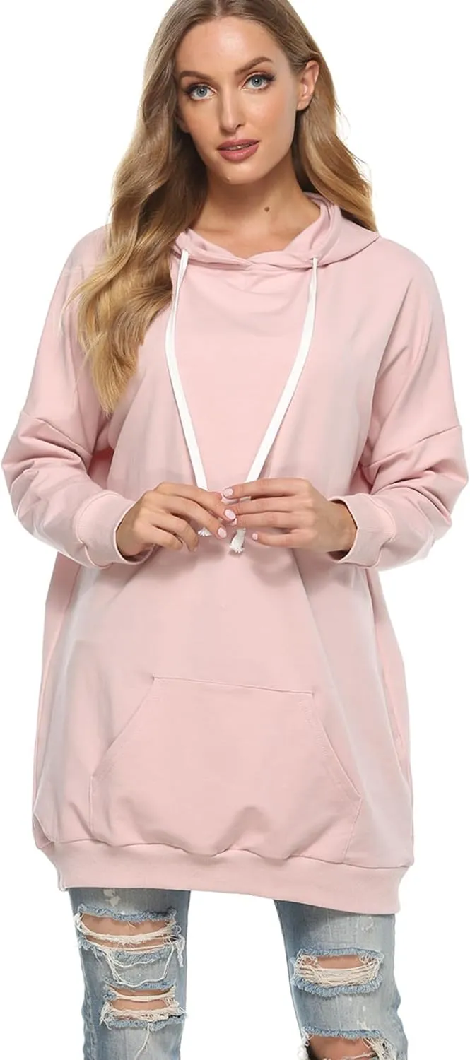 Famulily Womens Oversized Hoodie Extra Long Hooded Tunic Sweatshirt with Pockets