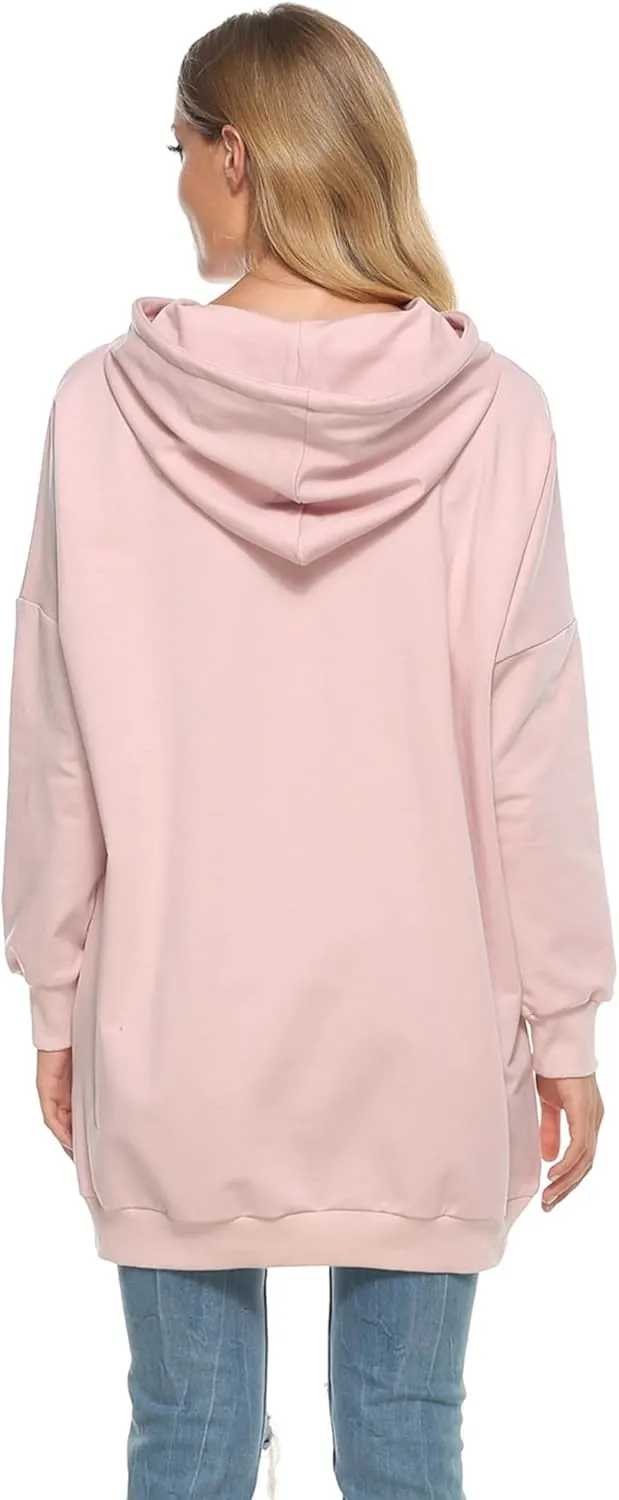 Famulily Womens Oversized Hoodie Extra Long Hooded Tunic Sweatshirt with Pockets