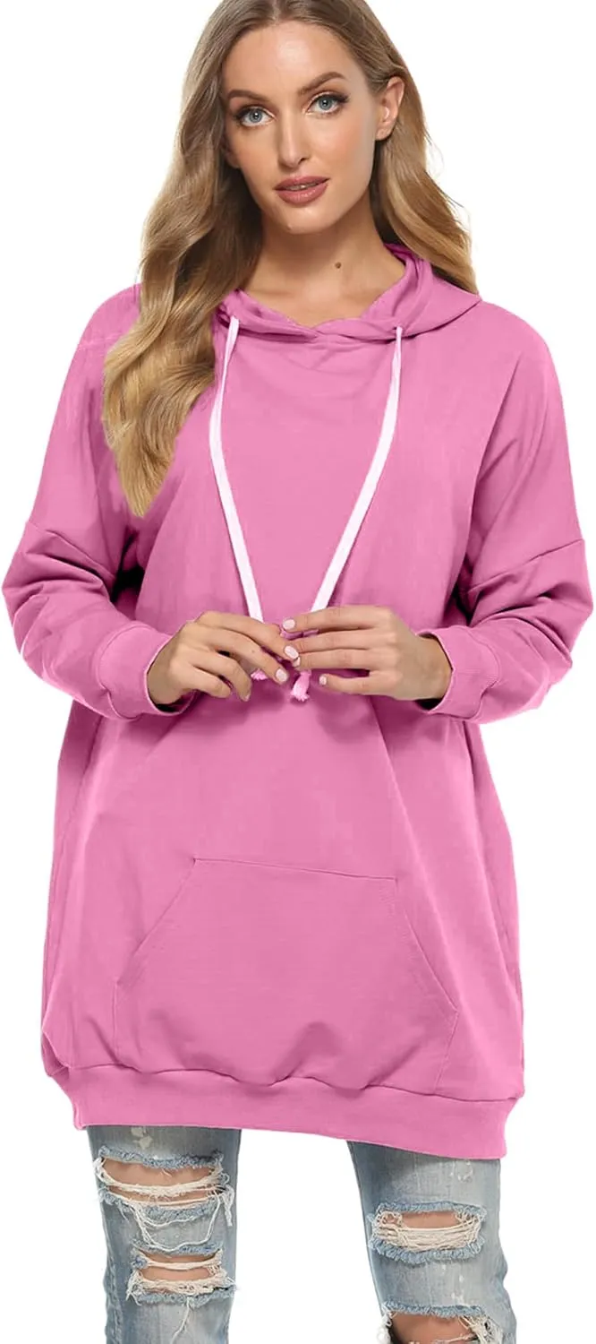 Famulily Womens Oversized Hoodie Extra Long Hooded Tunic Sweatshirt with Pockets
