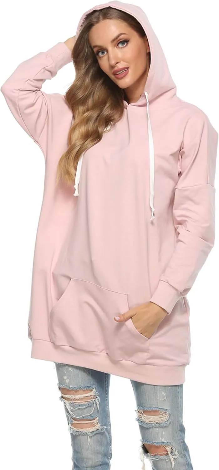 Famulily Womens Oversized Hoodie Extra Long Hooded Tunic Sweatshirt with Pockets