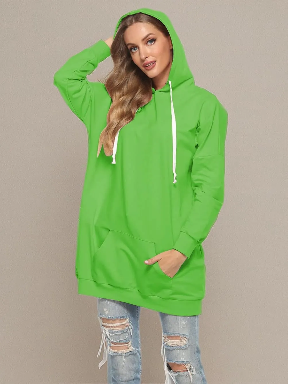 Famulily Womens Oversized Hoodie Extra Long Hooded Tunic Sweatshirt with Pockets