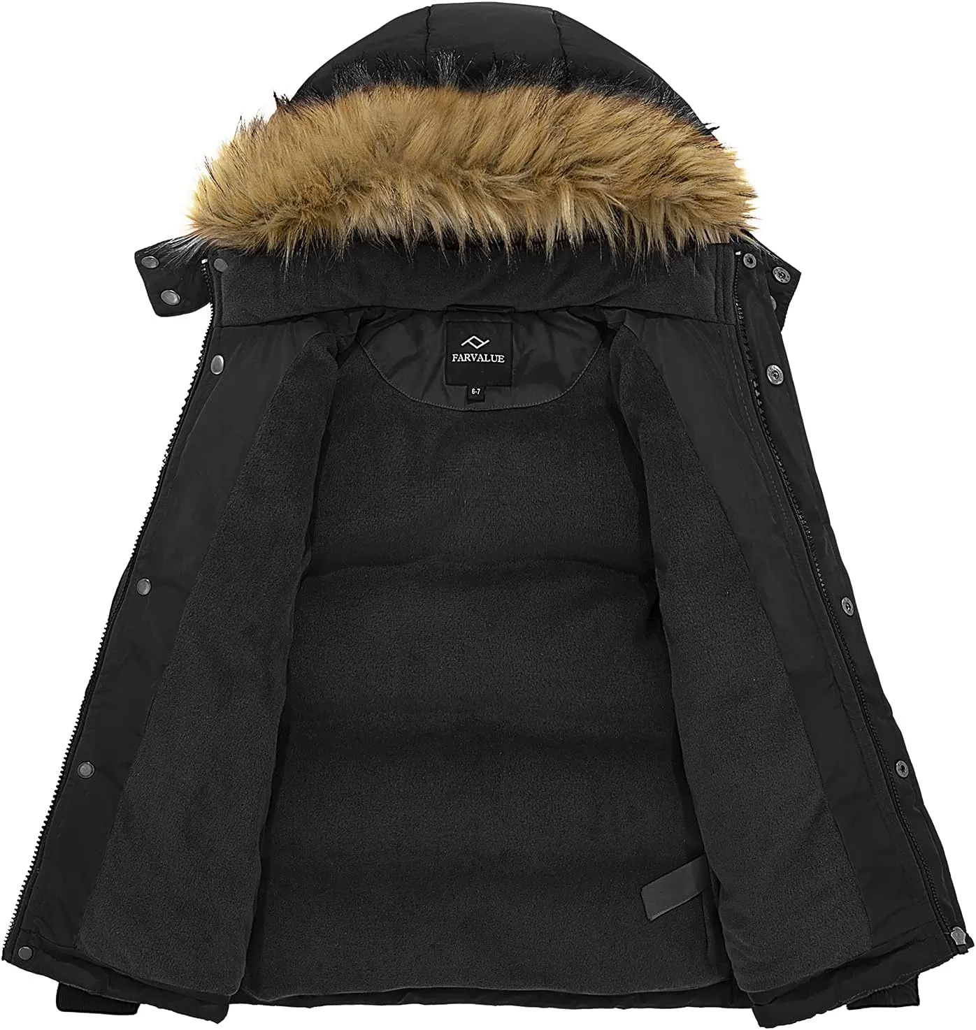 FARVALUE Boys Water Resistant Winter Coat Warm Quilted Puffer Jacket Hooded Parka Thicken Down Jacket for Boys
