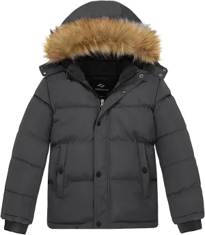 FARVALUE Boys Water Resistant Winter Coat Warm Quilted Puffer Jacket Hooded Parka Thicken Down Jacket for Boys