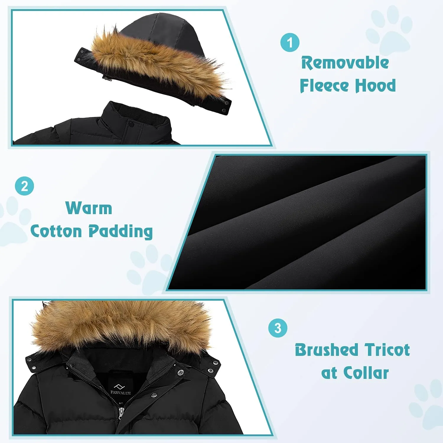 FARVALUE Boys Water Resistant Winter Coat Warm Quilted Puffer Jacket Hooded Parka Thicken Down Jacket for Boys