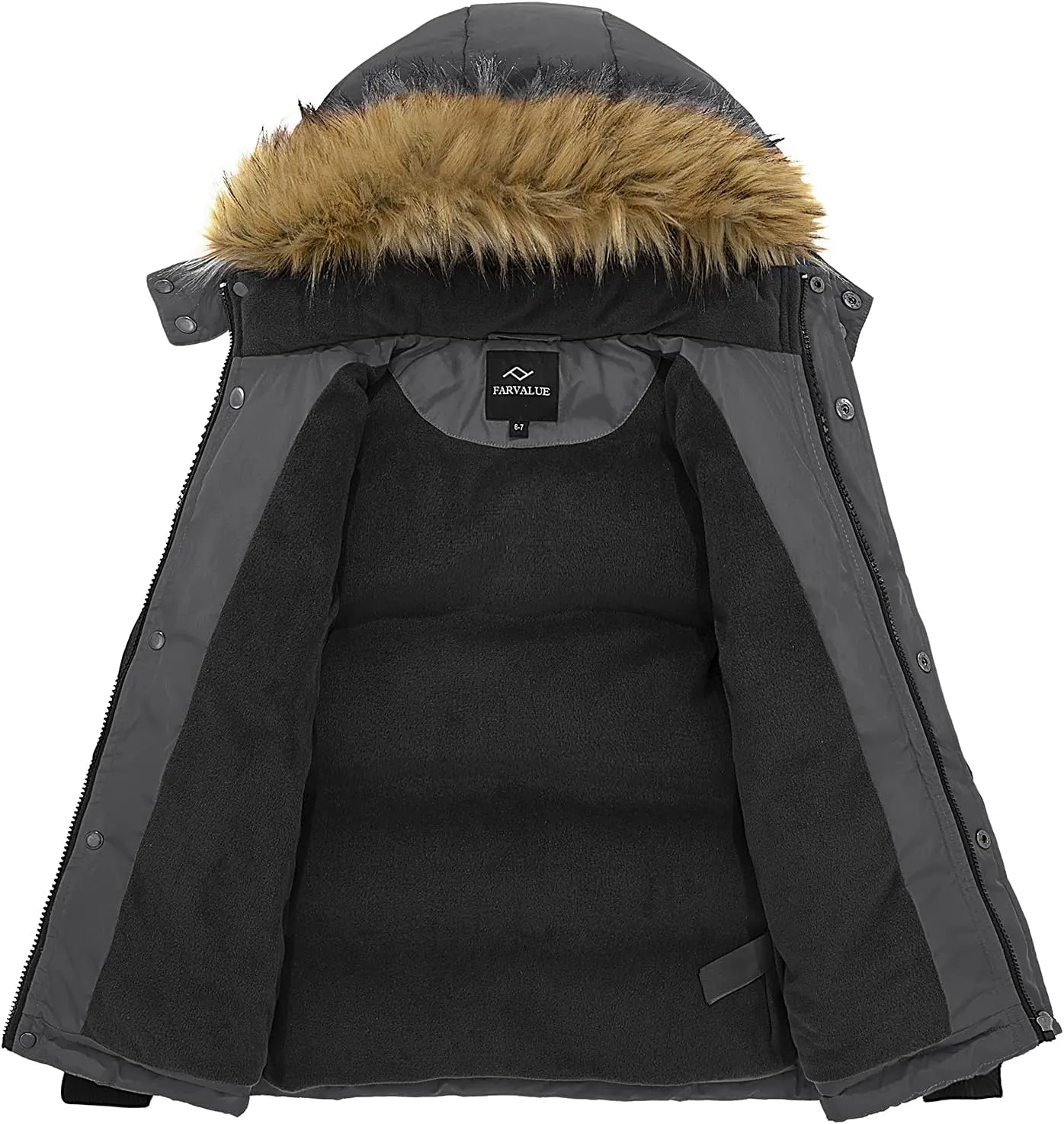 FARVALUE Boys Water Resistant Winter Coat Warm Quilted Puffer Jacket Hooded Parka Thicken Down Jacket for Boys