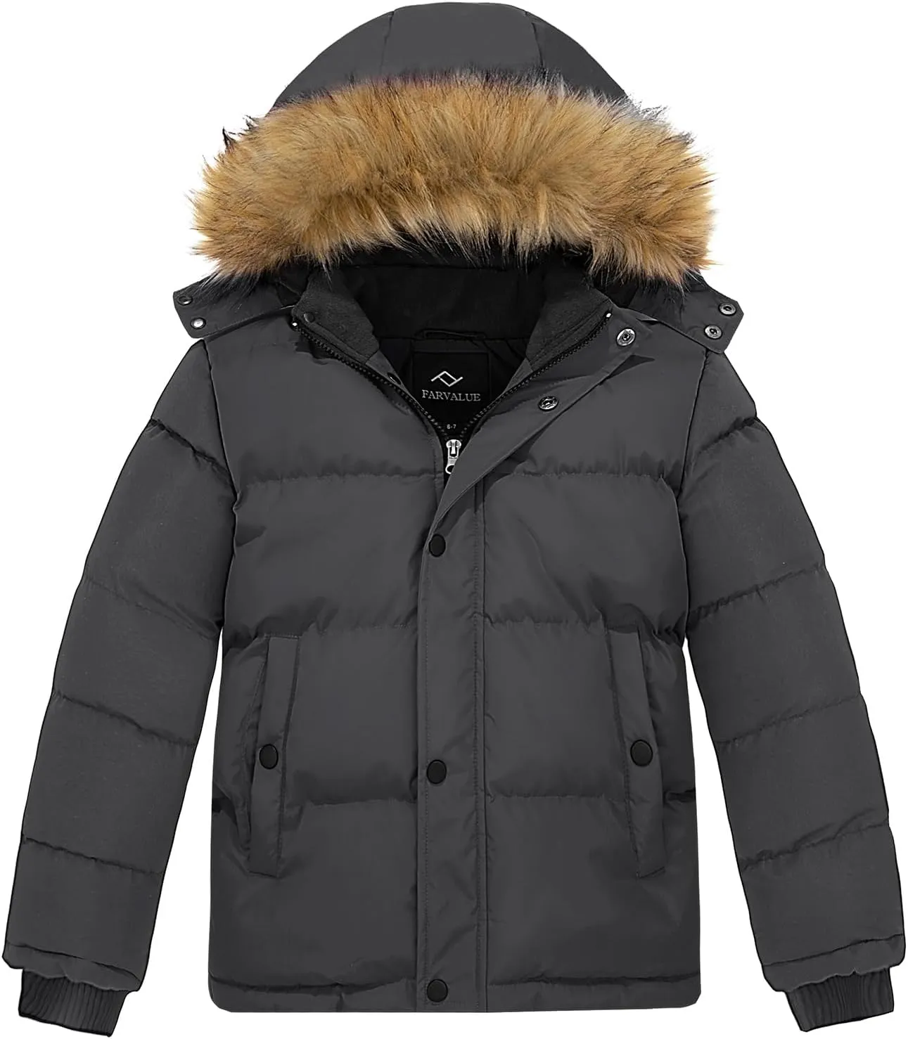 FARVALUE Boys Water Resistant Winter Coat Warm Quilted Puffer Jacket Hooded Parka Thicken Down Jacket for Boys