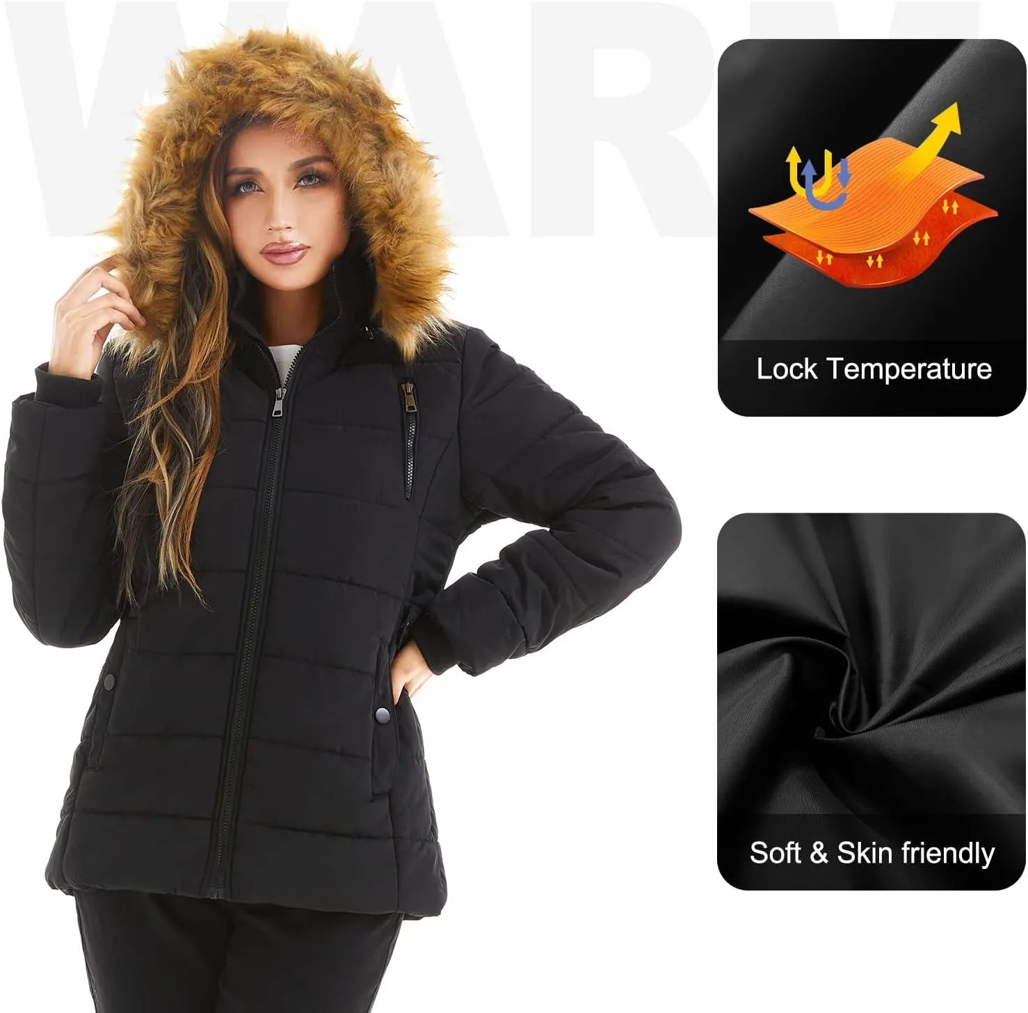 FARVALUE Womens Water Resistant Winter Coat Thicken Puffer Jacket Warm Quilted Parka Padded Windbreaker with Removable Hood