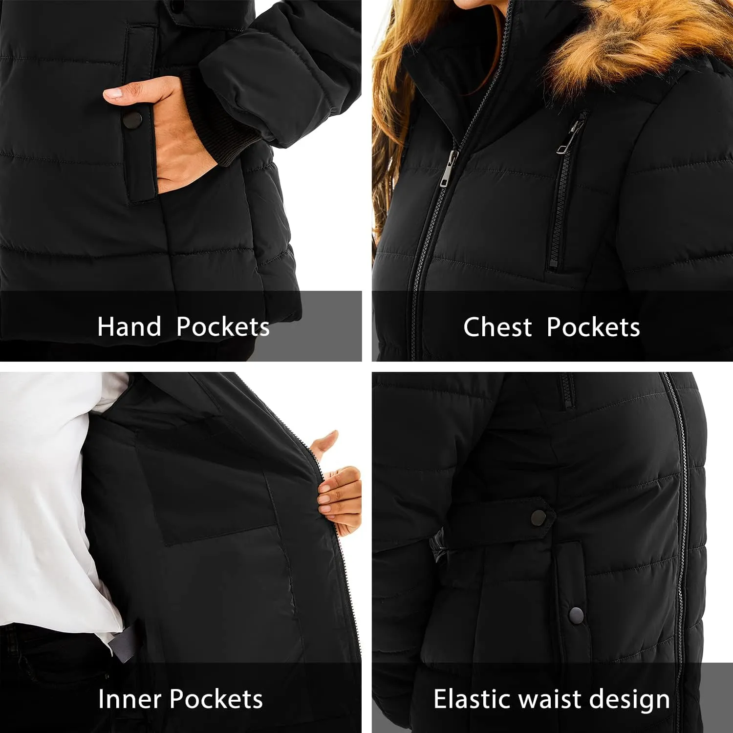 FARVALUE Womens Water Resistant Winter Coat Thicken Puffer Jacket Warm Quilted Parka Padded Windbreaker with Removable Hood