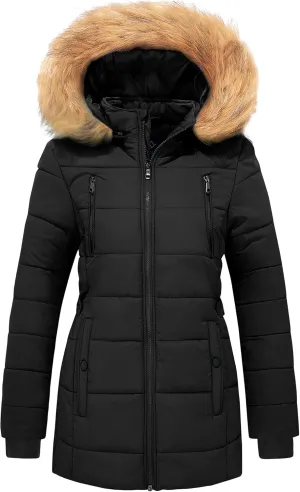 FARVALUE Womens Water Resistant Winter Coat Thicken Puffer Jacket Warm Quilted Parka Padded Windbreaker with Removable Hood