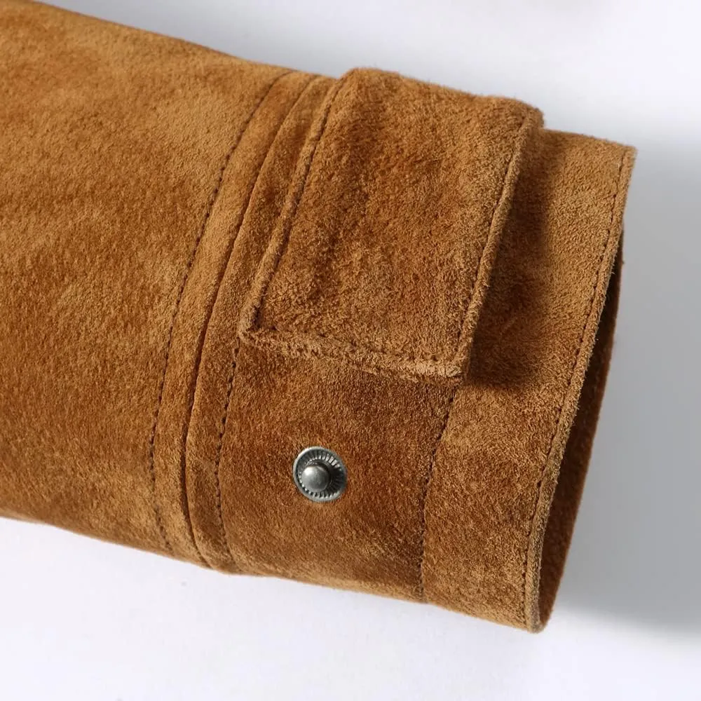 FLAVOR Men's Classic Leather Jacket Suede Winter Coat with Removable Collar