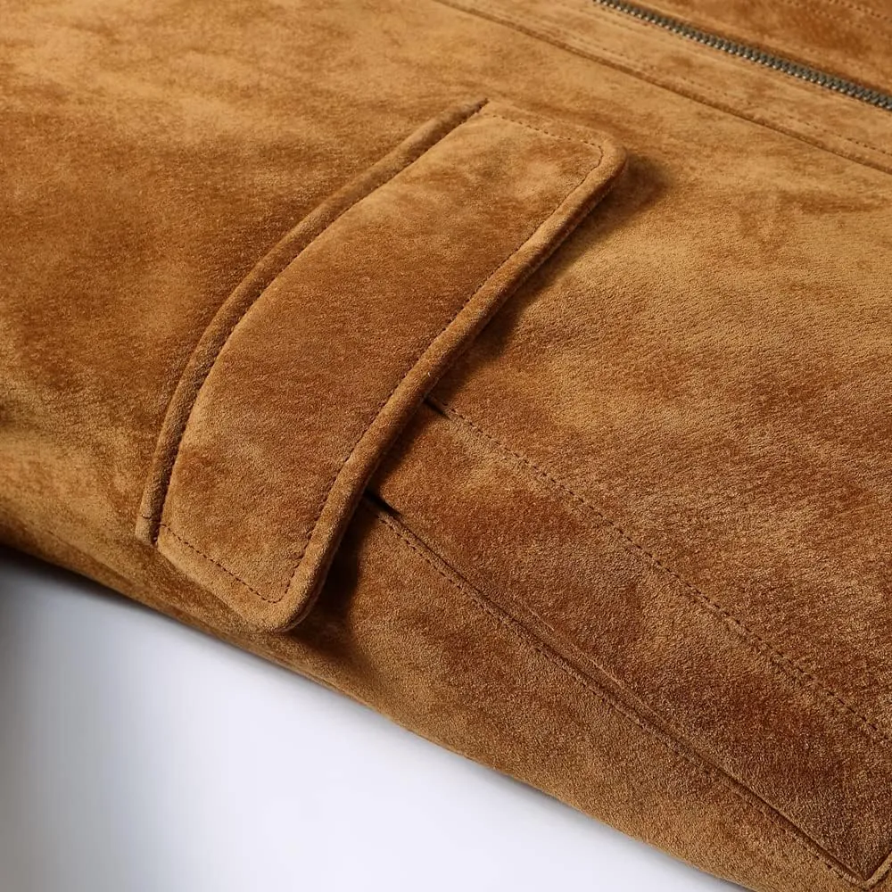 FLAVOR Men's Classic Leather Jacket Suede Winter Coat with Removable Collar