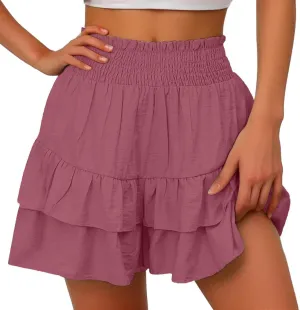 Flowy Shorts for Women Casual Boho Floral Skorts Ruffle Mini Skirts Tennis Skirts High Waisted Running Skorts