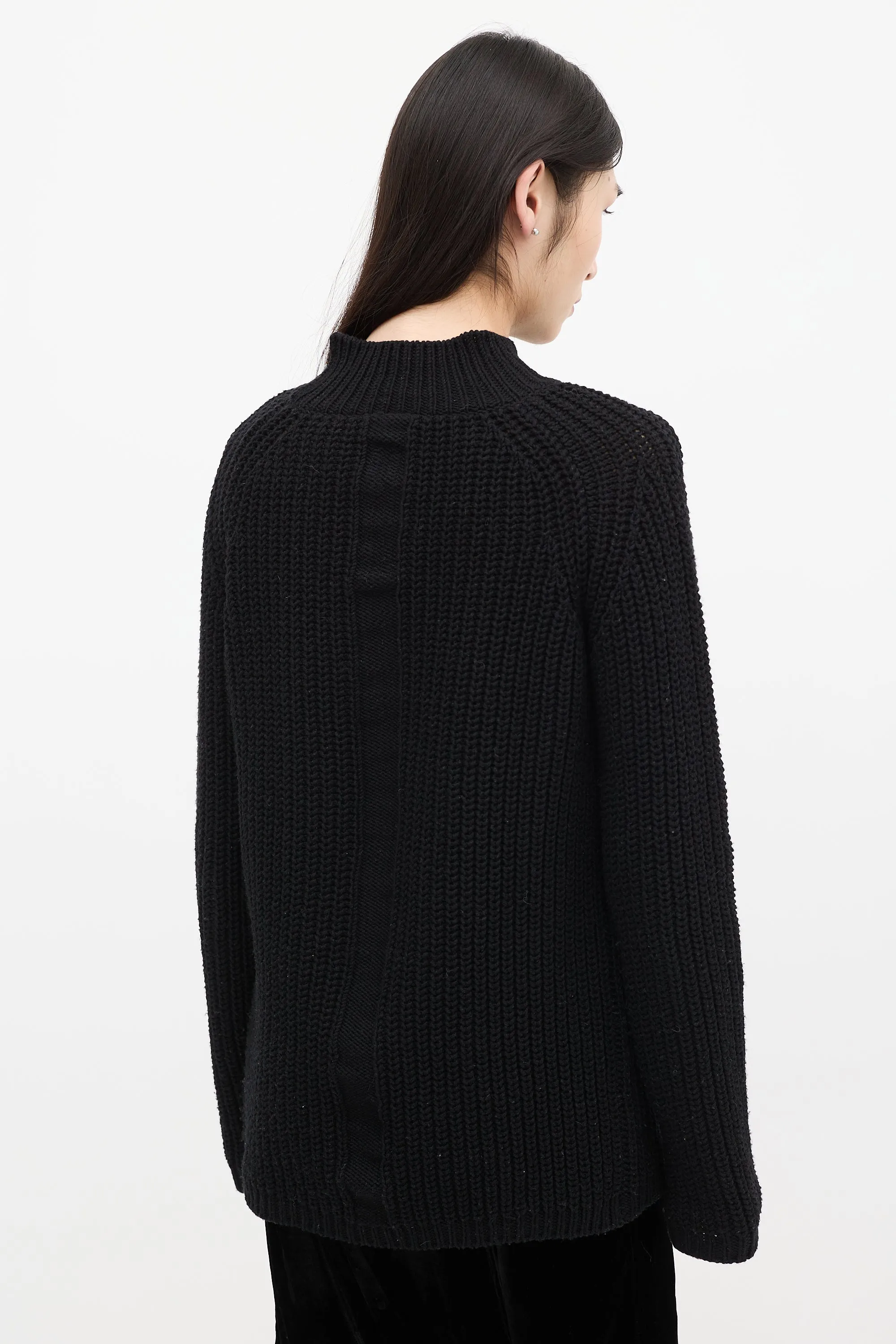 FW 2015 Black Wool Knit Mock Neck Sweater