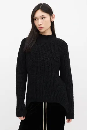 FW 2015 Black Wool Knit Mock Neck Sweater