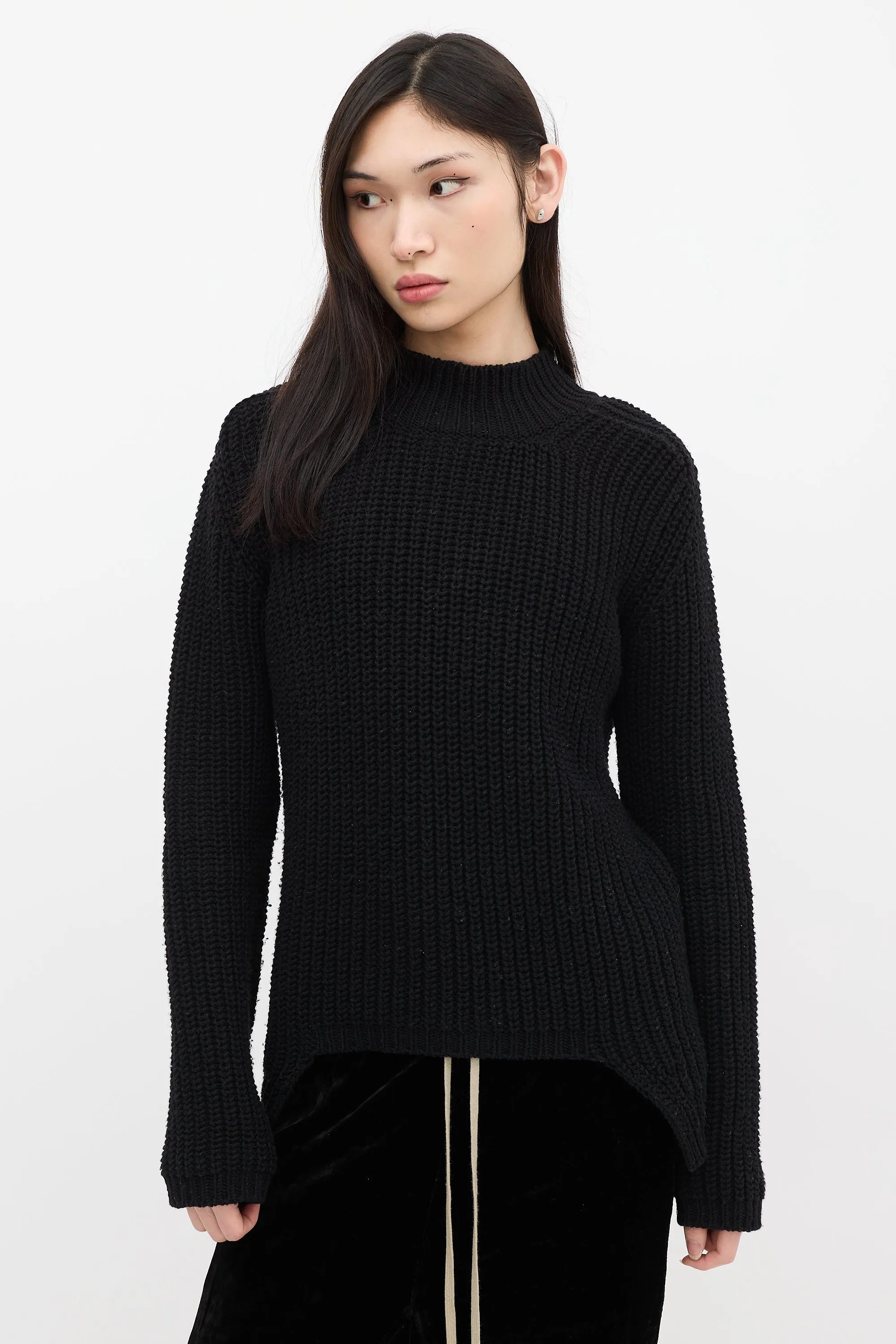 FW 2015 Black Wool Knit Mock Neck Sweater