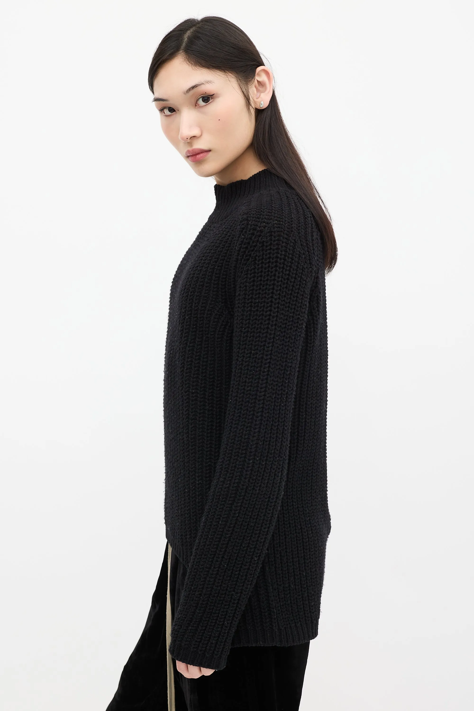 FW 2015 Black Wool Knit Mock Neck Sweater
