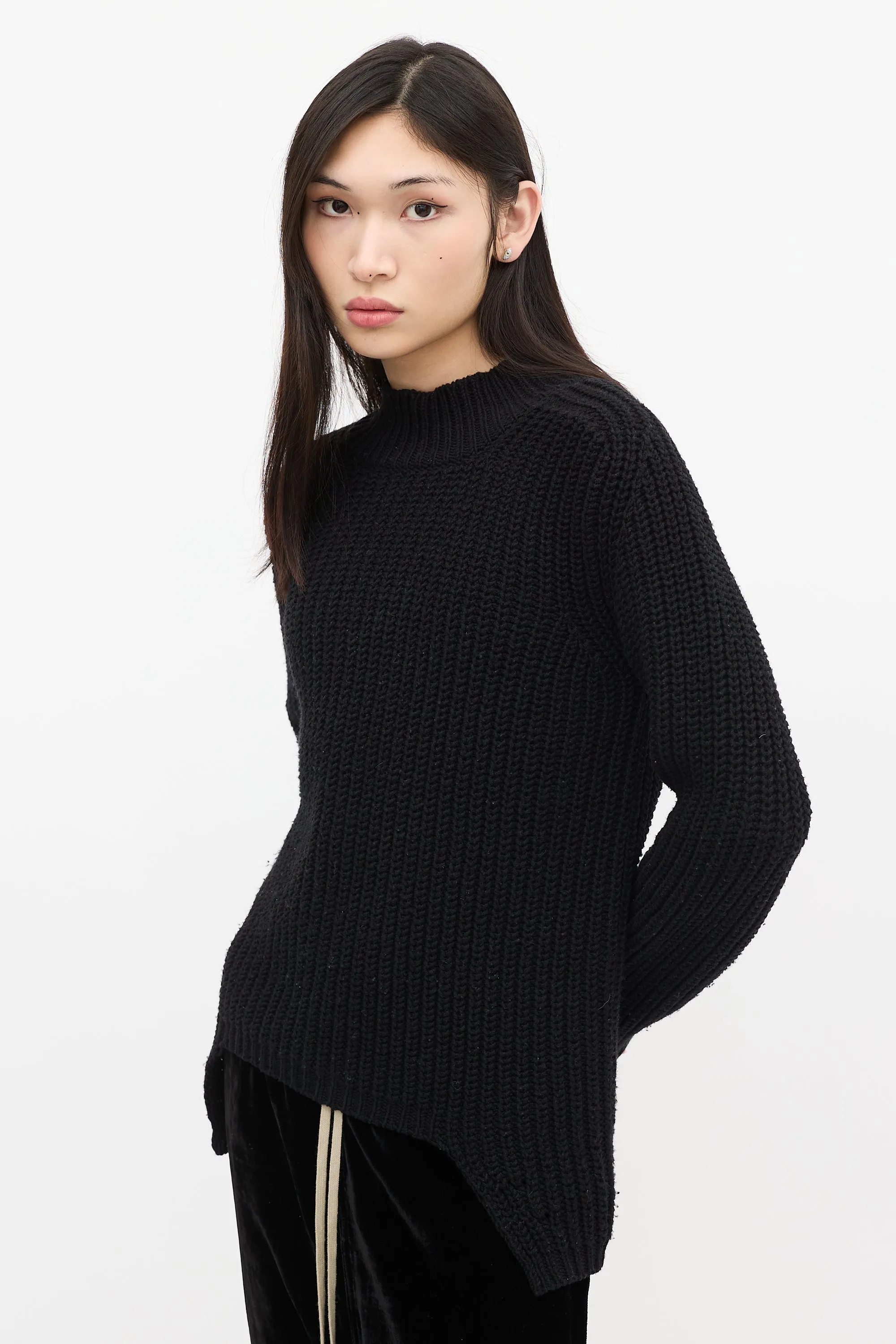 FW 2015 Black Wool Knit Mock Neck Sweater