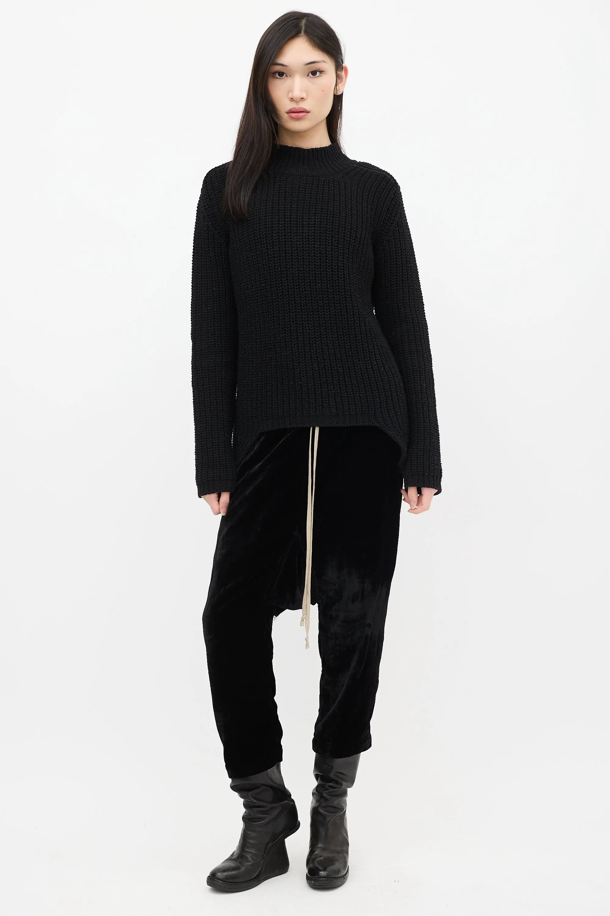 FW 2015 Black Wool Knit Mock Neck Sweater