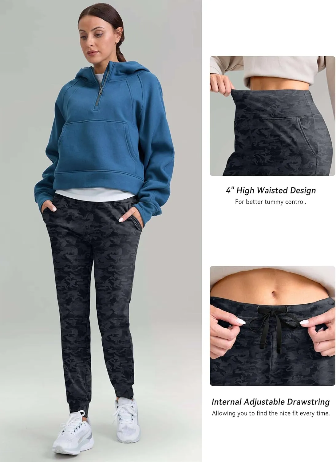 G Gradual Women's Fleece Lined Joggers High Waisted Water Resistant Thermal Hiking Pants Cold Weather Sweatpants with Pockets