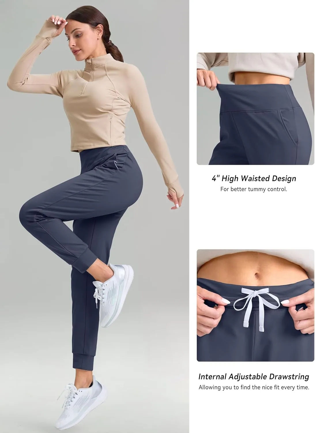 G Gradual Women's Fleece Lined Joggers High Waisted Water Resistant Thermal Hiking Pants Cold Weather Sweatpants with Pockets