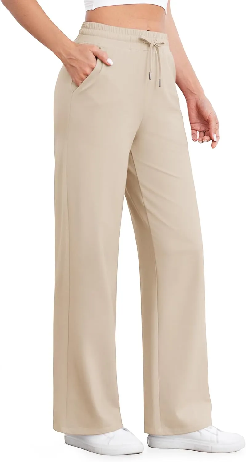G4Free Wide Leg Yoga Pants with Pockets for Women Sweatpants Casual Drawstring Stretch Pants Petite/Regular/Tall