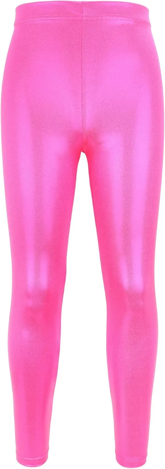 Girl's Metallic Mystique Leggings 80s Outfit for Girls neon Glitter Sequin Pants Glitter Tights