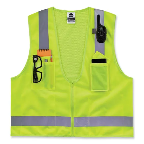 Glowear 8249z-s Single Size Class 2 Economy Surveyors Zipper Vest, Polyester, 3x-large, Lime, Ships In 1-3 Business Days