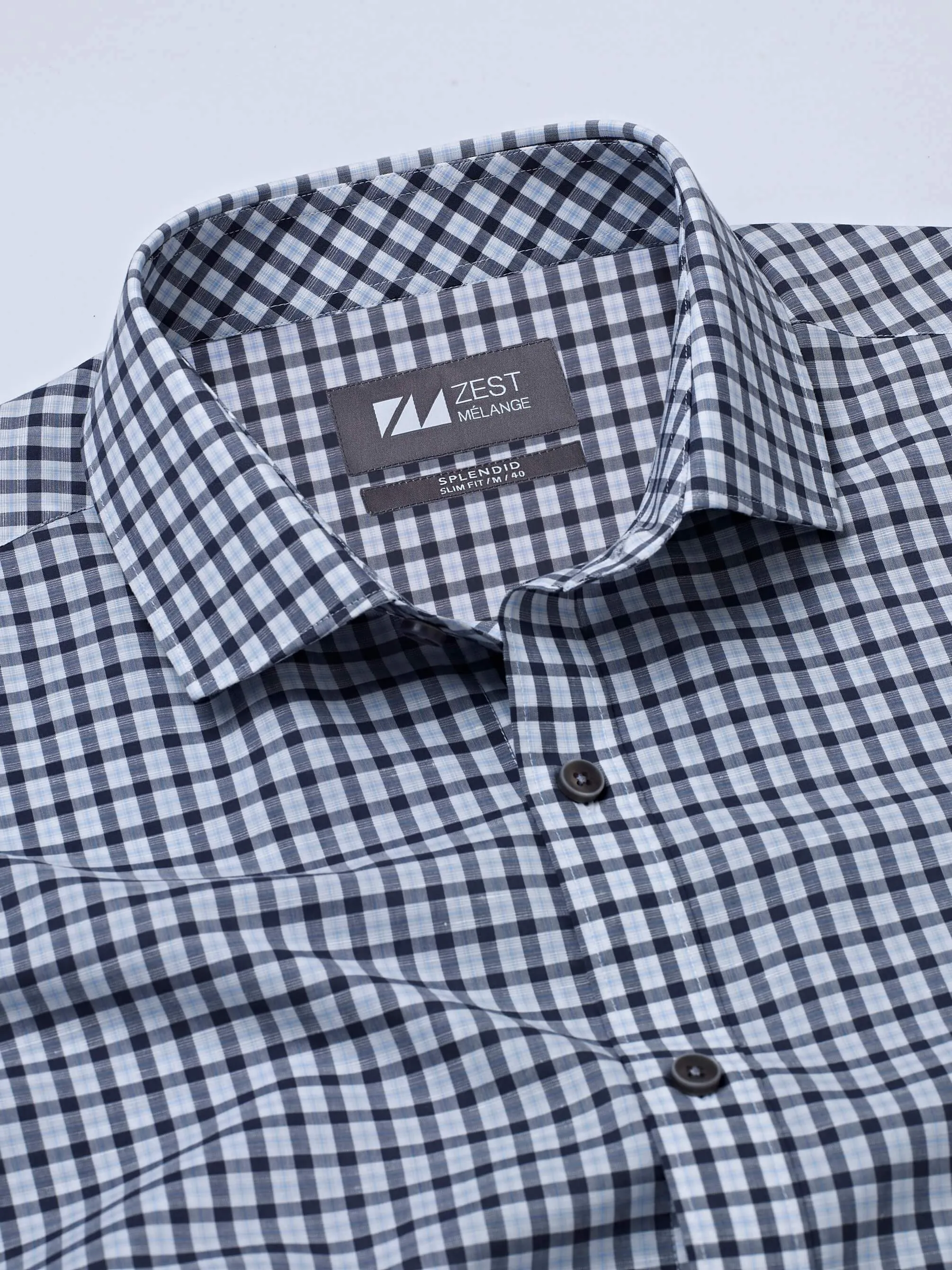 Grey Spread Collar Checks Shirt