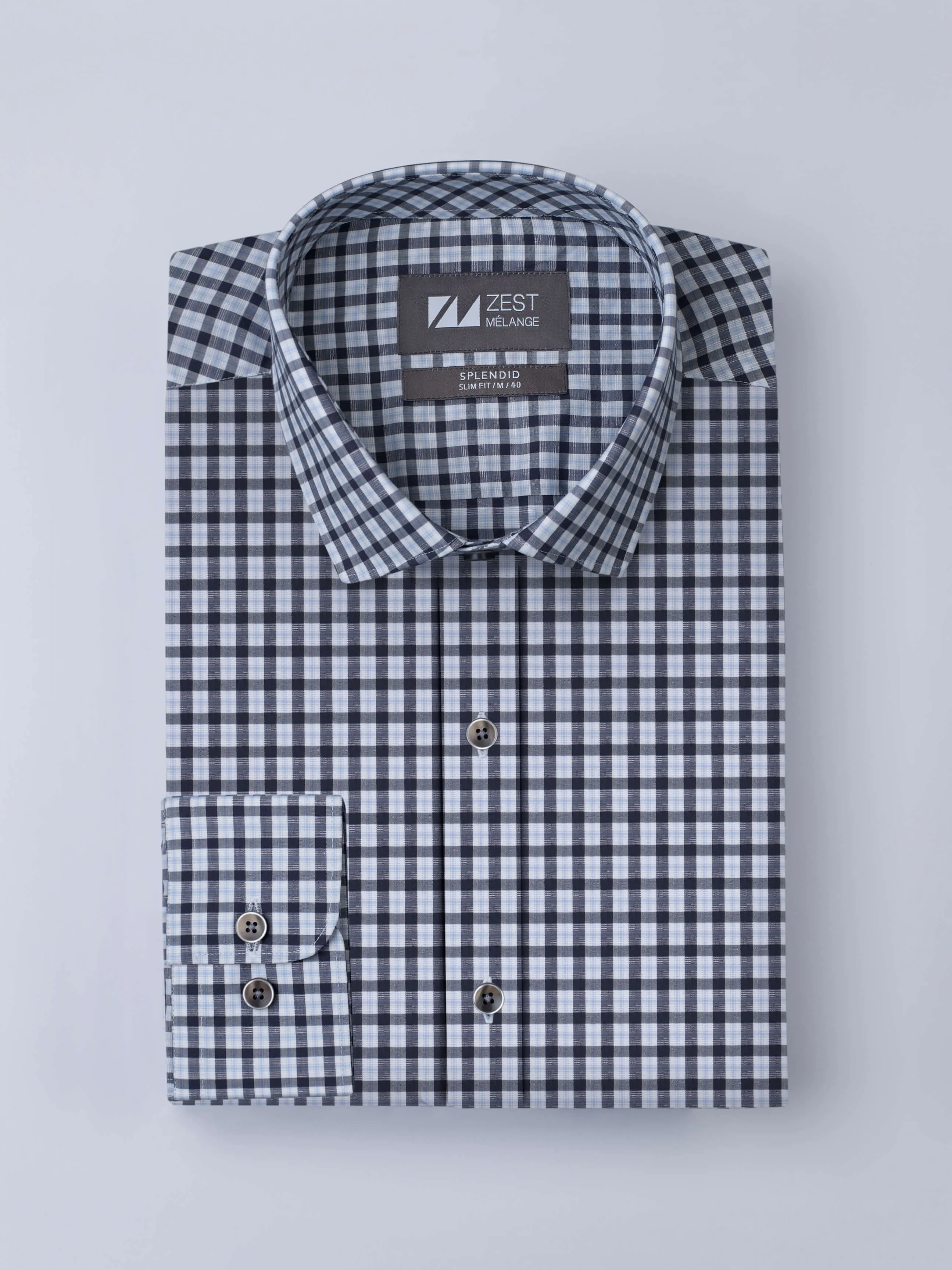 Grey Spread Collar Checks Shirt