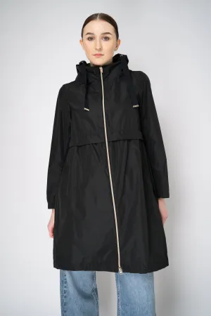 Herno Knee Length Hooded Taffeta Coat in Black