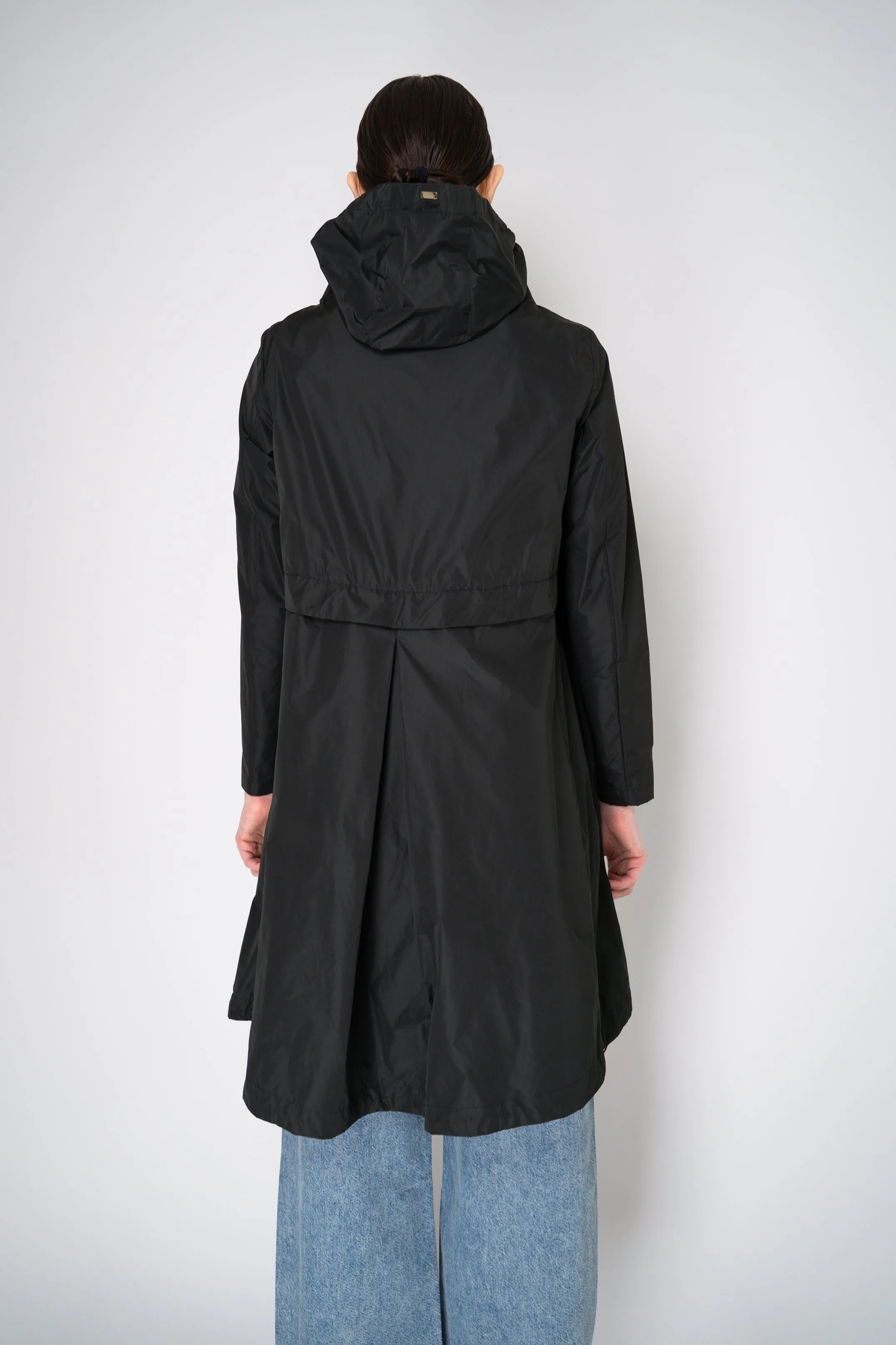 Herno Knee Length Hooded Taffeta Coat in Black