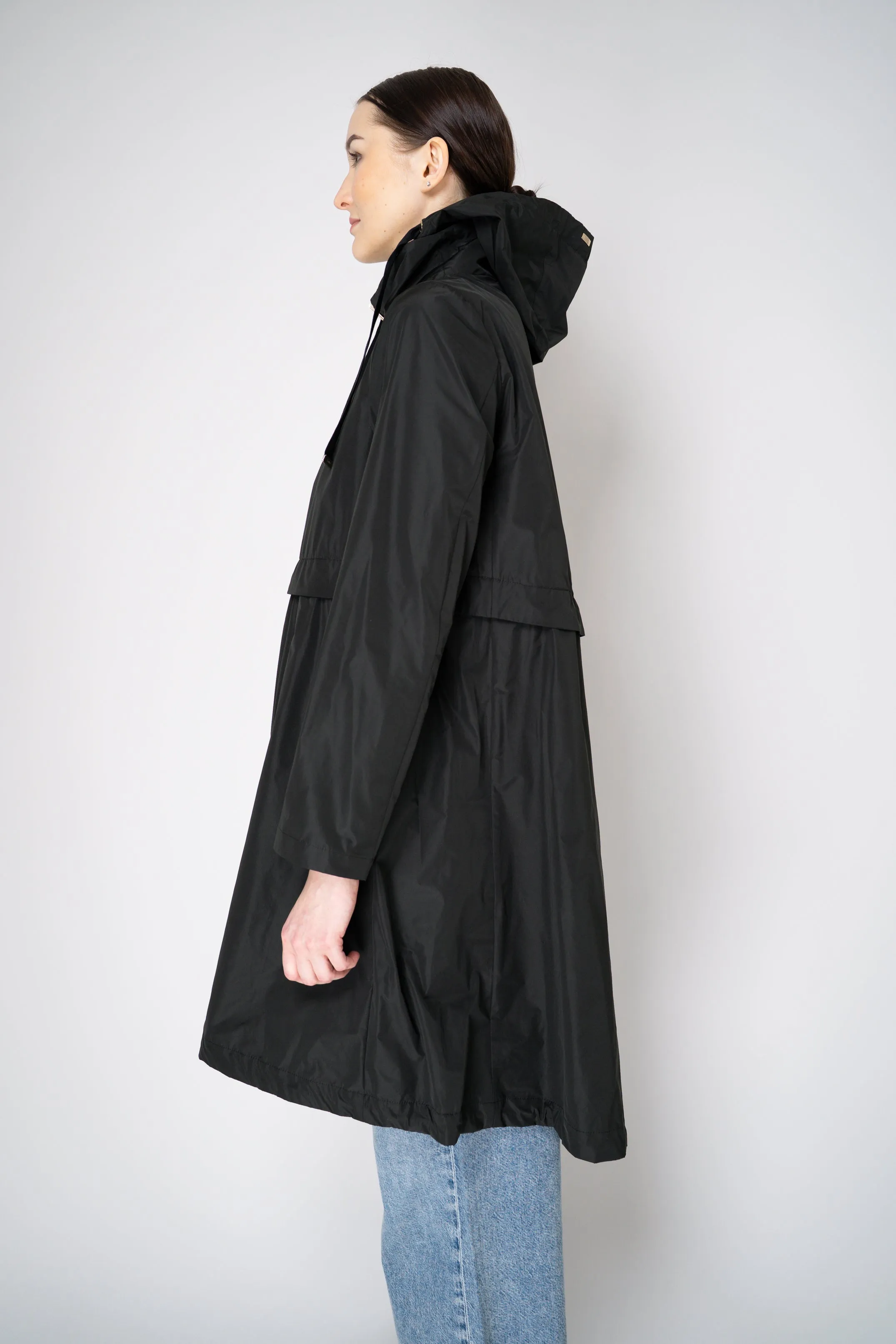 Herno Knee Length Hooded Taffeta Coat in Black