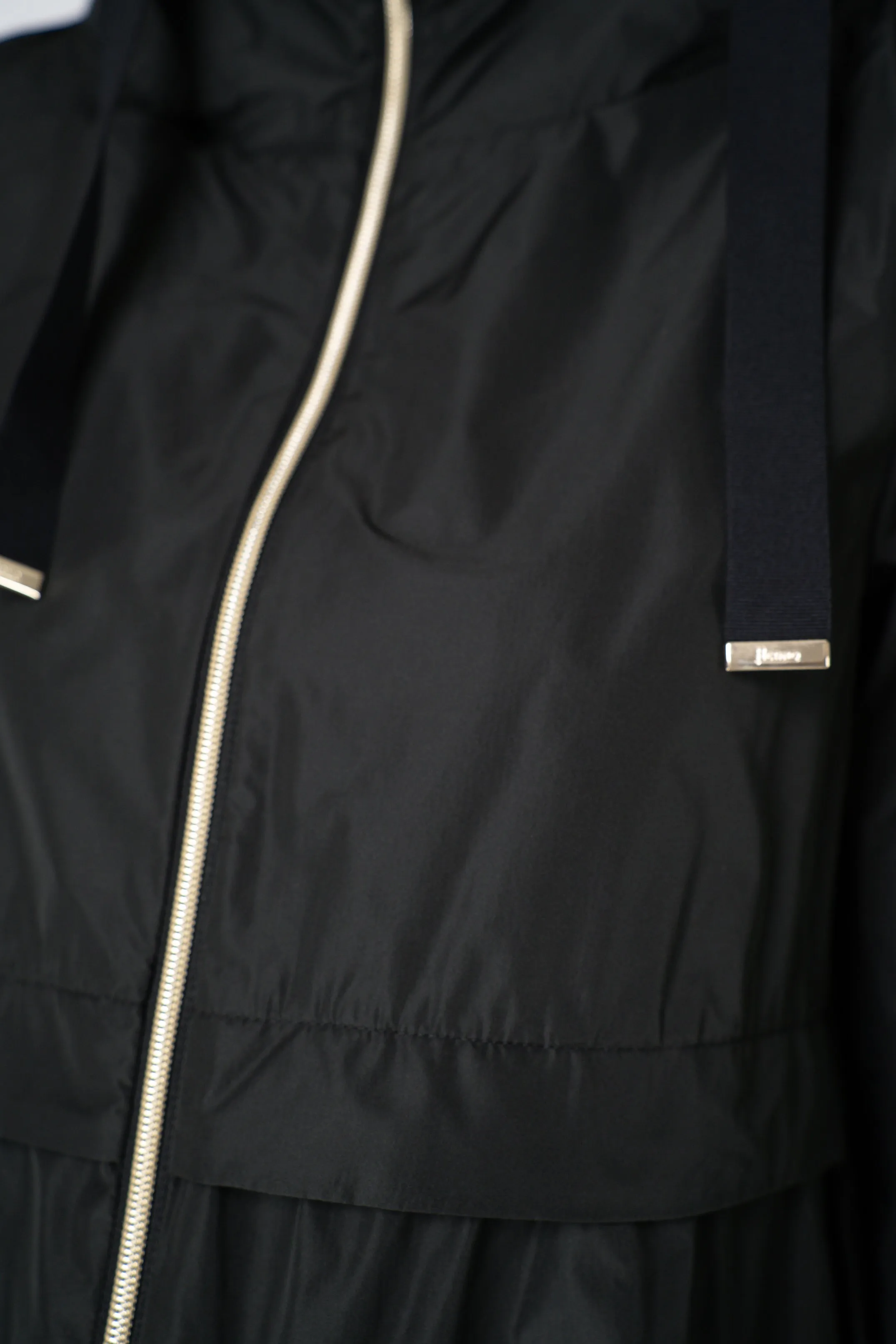 Herno Knee Length Hooded Taffeta Coat in Black