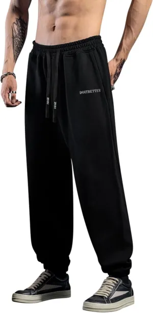 HHZ Men's Cotton Joggers Sweatpants Loose Baggy Gym Workout Yoga Lounge Pants with Elastic Bottom Straight Leg