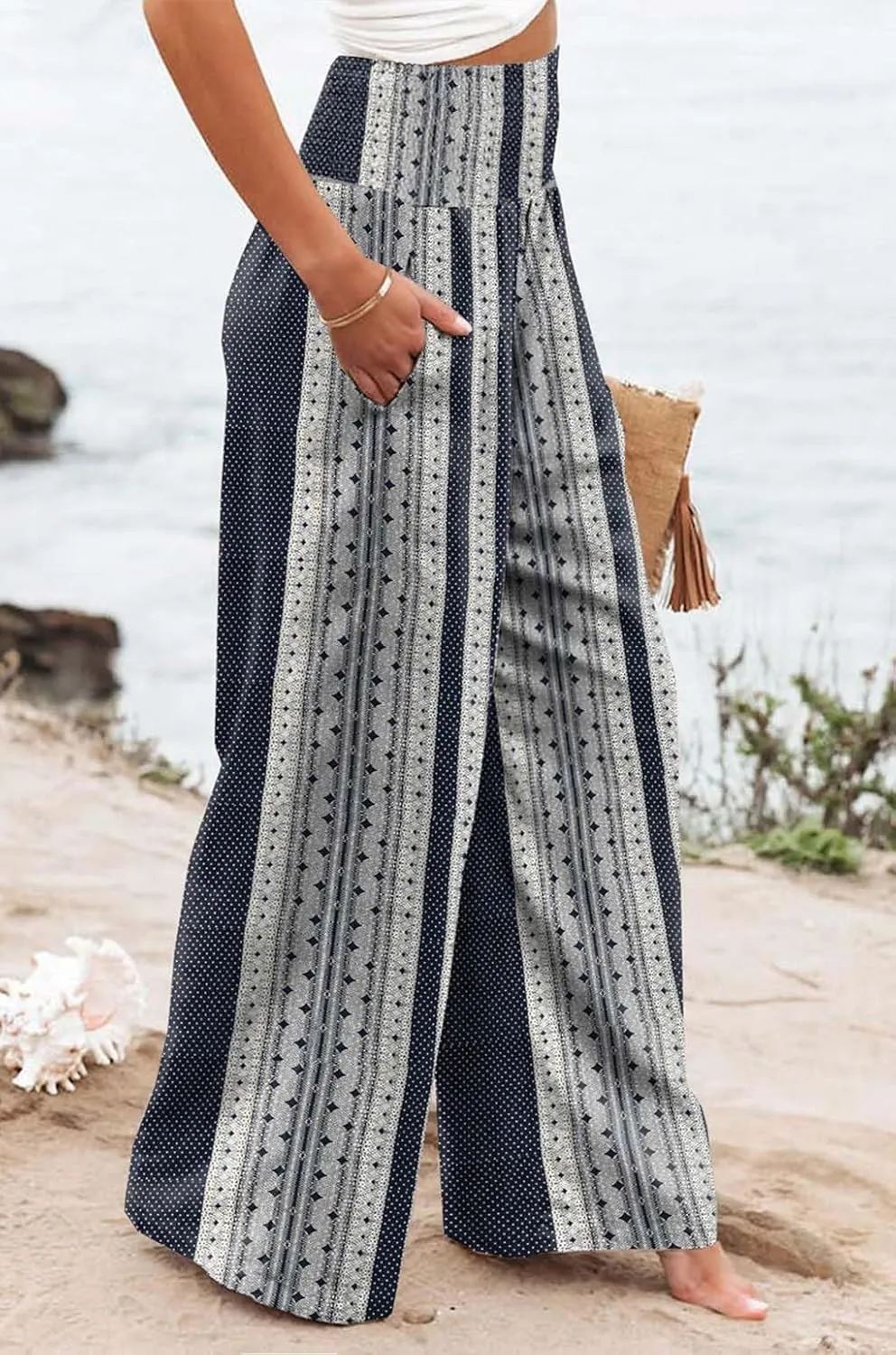 High Waisted Palazzo Wide Leg Flowy Dressy Pants for Women Business Casual Trousers with Pockets