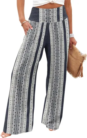 High Waisted Palazzo Wide Leg Flowy Dressy Pants for Women Business Casual Trousers with Pockets