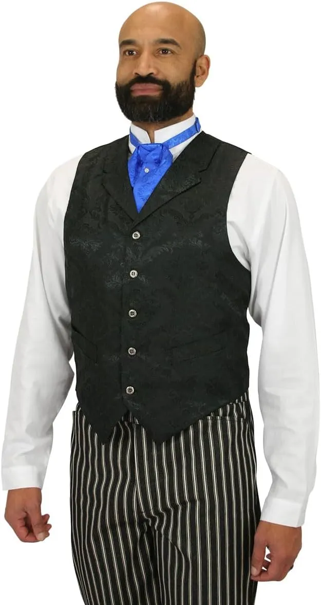 Historical Emporium Men's Satin Jacquard Formal Suit Vest, Victorian Edwardian Tuxedo Dress Waistcoat