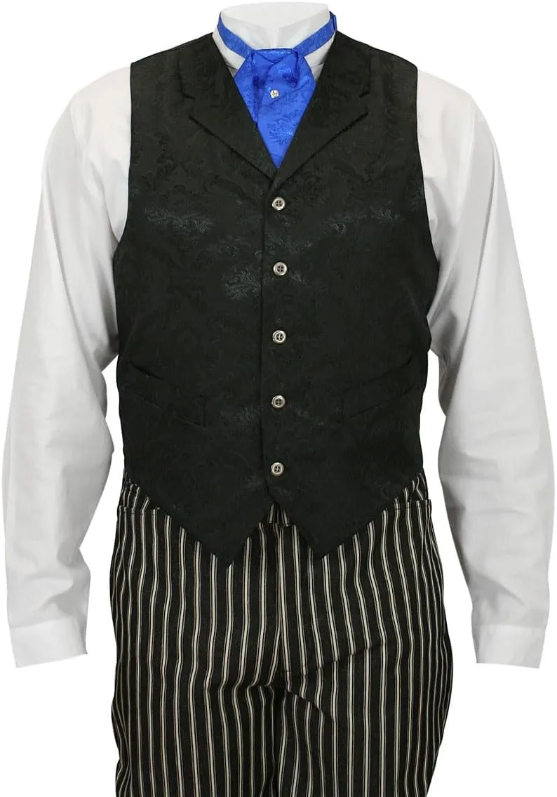 Historical Emporium Men's Satin Jacquard Formal Suit Vest, Victorian Edwardian Tuxedo Dress Waistcoat