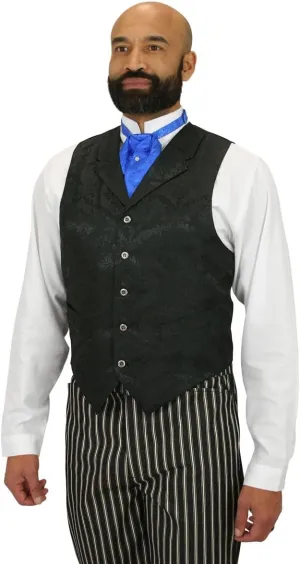 Historical Emporium Men's Satin Jacquard Formal Suit Vest, Victorian Edwardian Tuxedo Dress Waistcoat