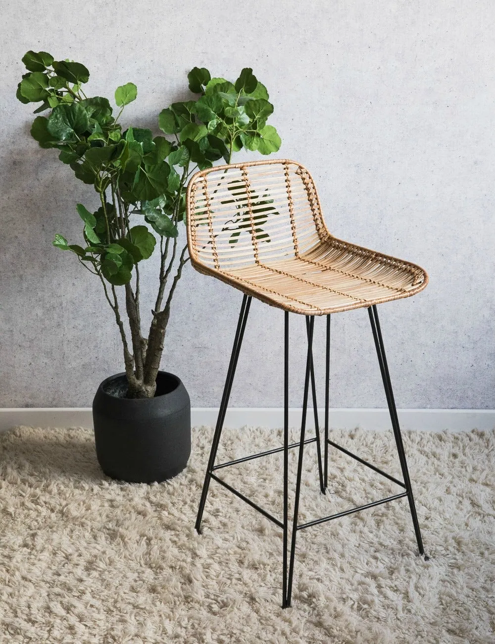 HKliving Natural Rattan Bar Stool