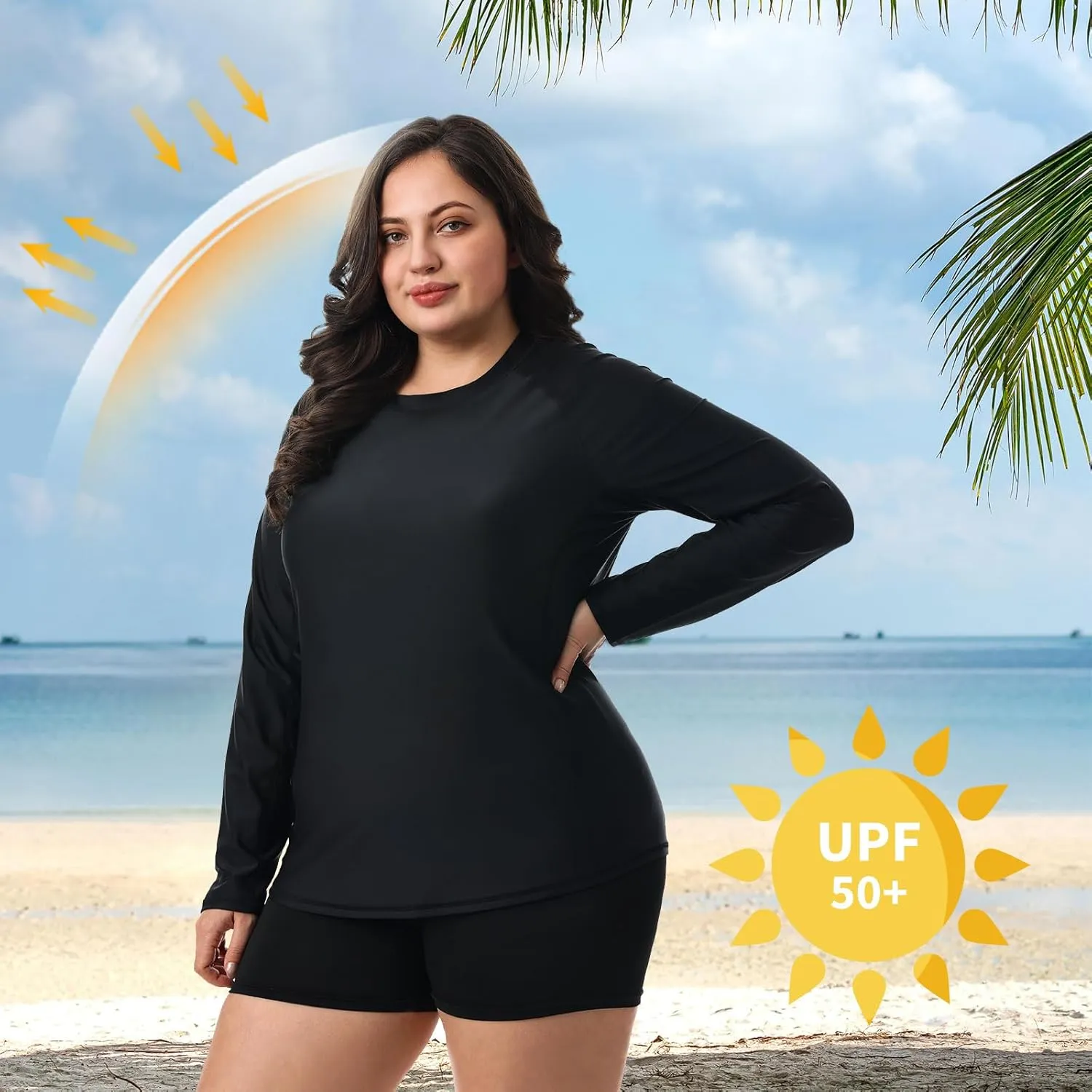 HODOSPORTS Women's Plus Size Rash Guard UPF 50  Swim Shirt Sun Protection Swimsuit Top Long Sleeve 1X-6X