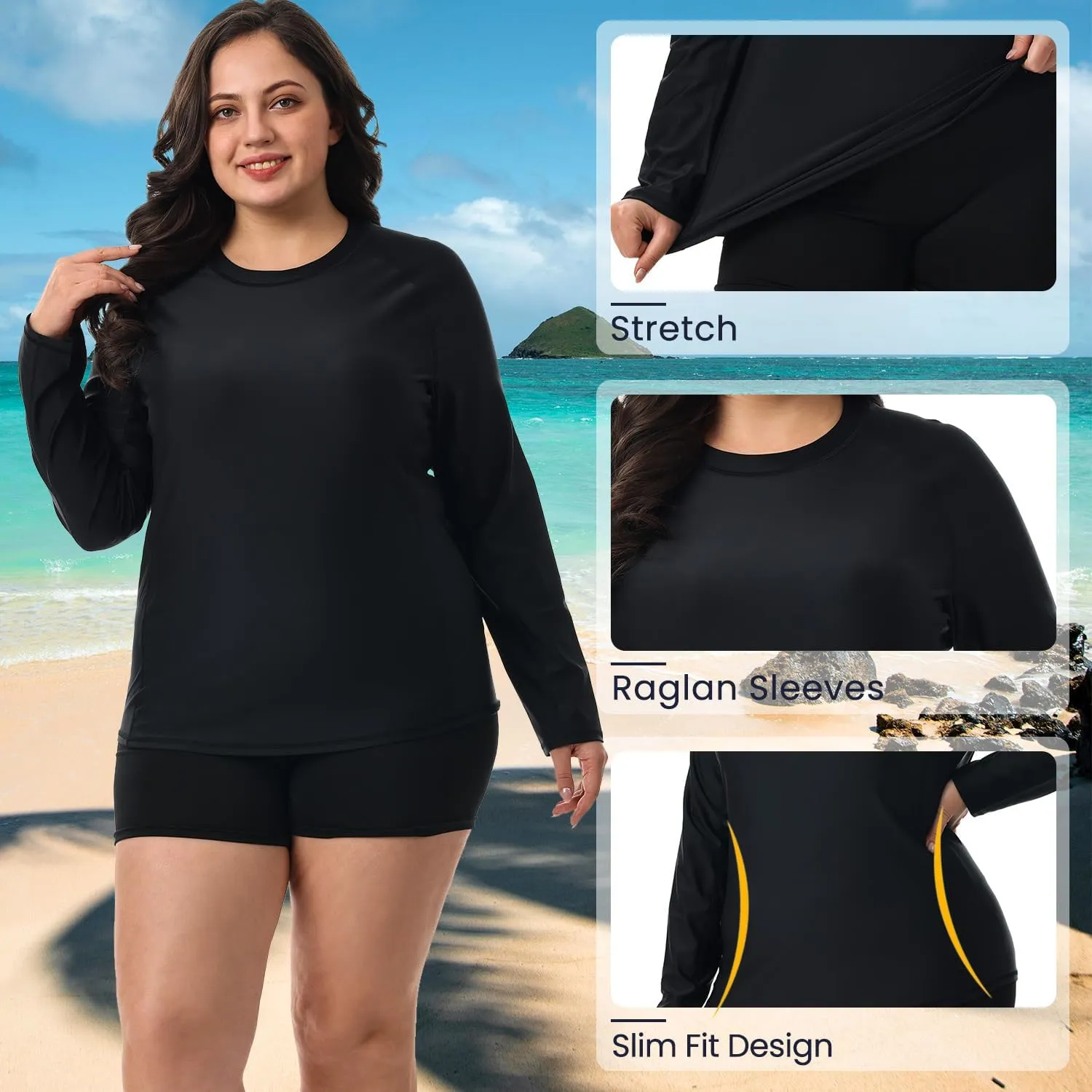 HODOSPORTS Women's Plus Size Rash Guard UPF 50  Swim Shirt Sun Protection Swimsuit Top Long Sleeve 1X-6X