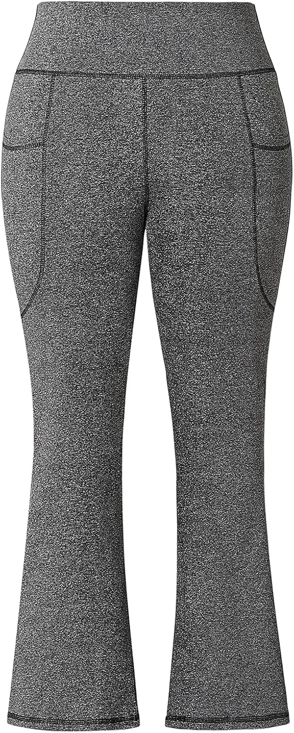Honwenle Women's Plus Size Bootcut Yoga Pants with Pockets High Waisted Tummy Control Bootleg Flared Wide Leg Pants