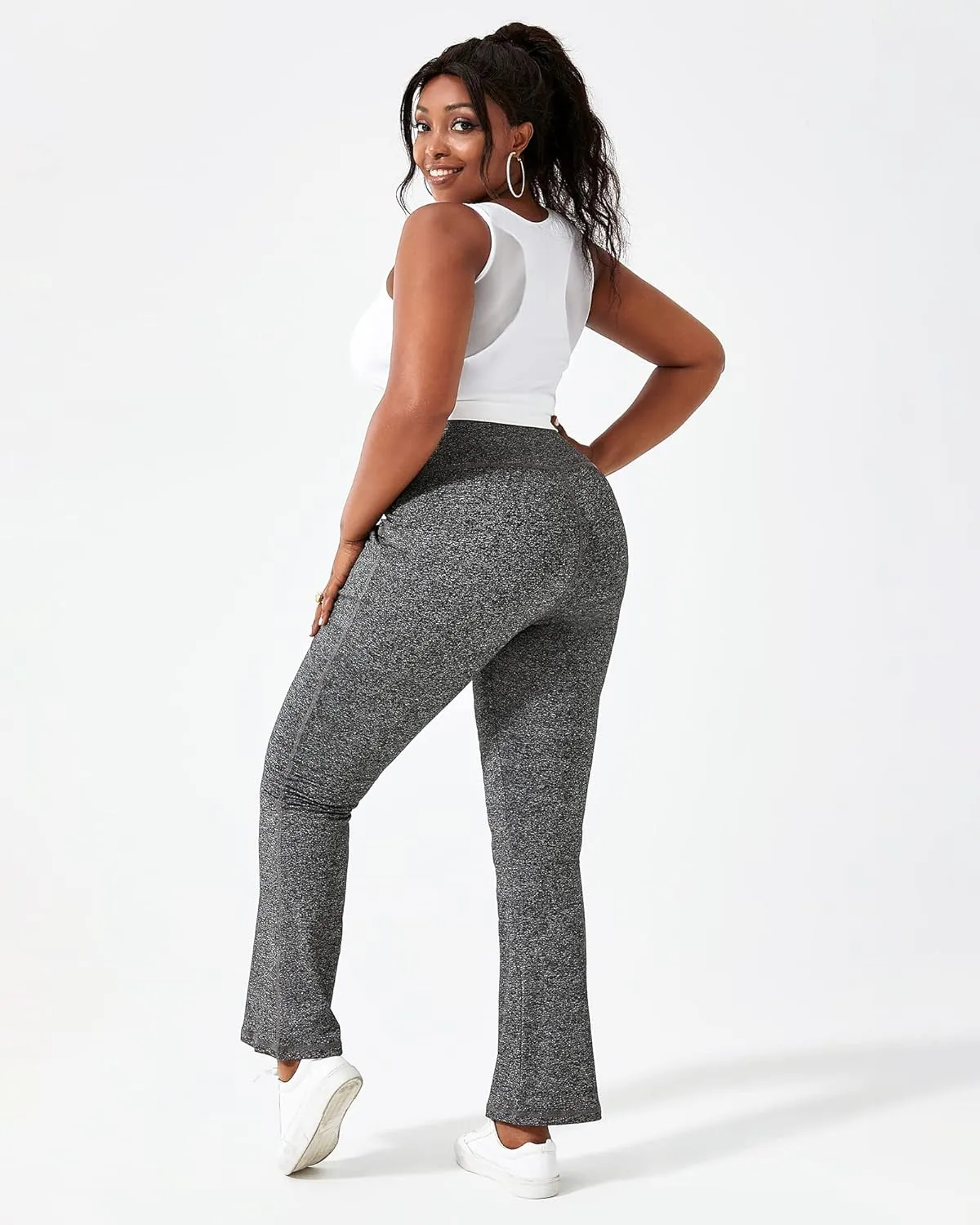 Honwenle Women's Plus Size Bootcut Yoga Pants with Pockets High Waisted Tummy Control Bootleg Flared Wide Leg Pants
