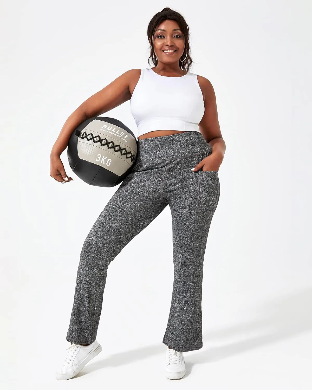 Honwenle Women's Plus Size Bootcut Yoga Pants with Pockets High Waisted Tummy Control Bootleg Flared Wide Leg Pants