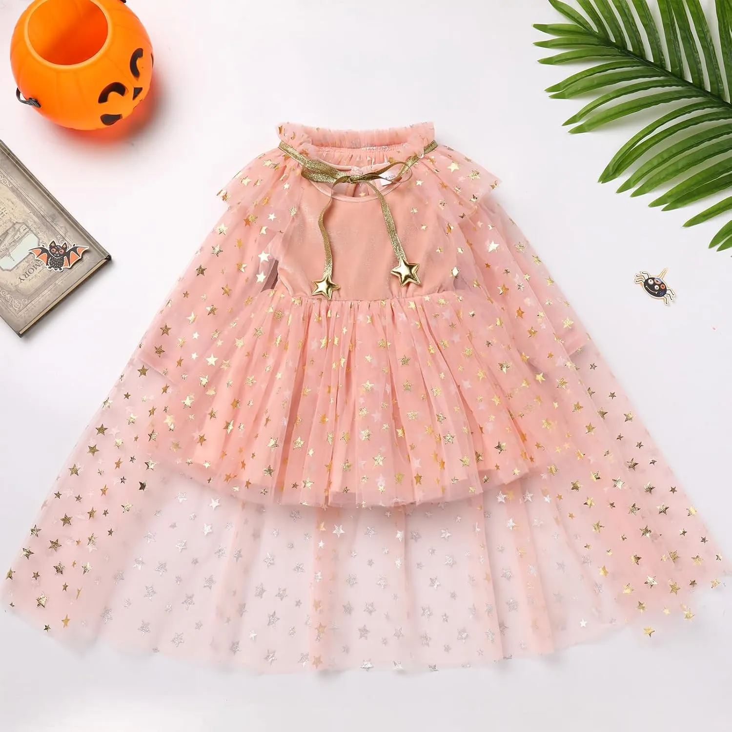 IDOPIP Toddler Girls Velvet Romper Dress with Cloak Cape Outfit Princess Star Glitters Tulle Dress Cute Christmas Party Gown